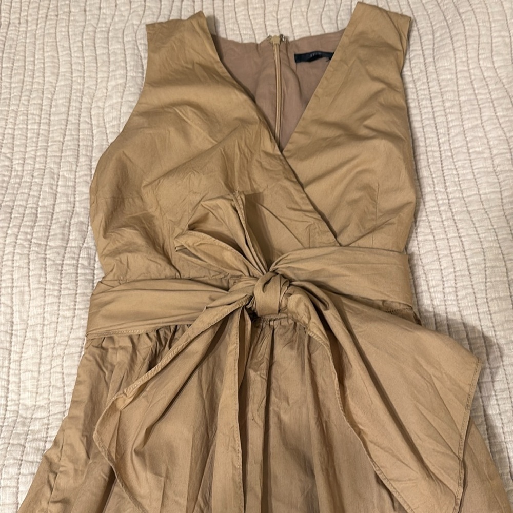 J. Crew Tan Faux Wrap Crisp 100% Cotton Midi Dress - Picture 4 of 12